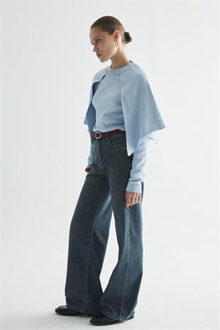 PELERİNLİ TRİKO BLUZ BEBE MAVİSİ