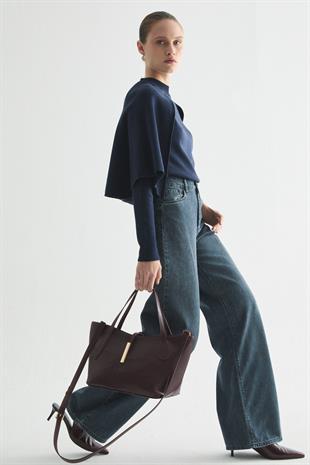 PELERİNLİ TRİKO BLUZ LACİVERT