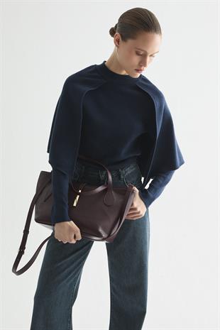 PELERİNLİ TRİKO BLUZ LACİVERT