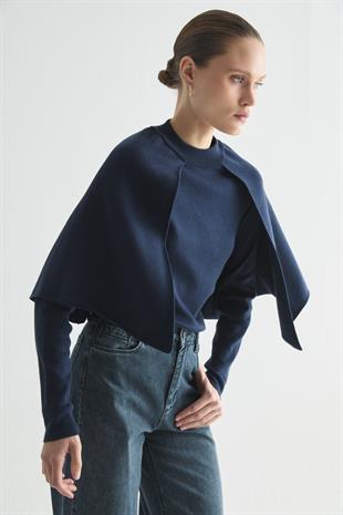 PELERİNLİ TRİKO BLUZ LACİVERT