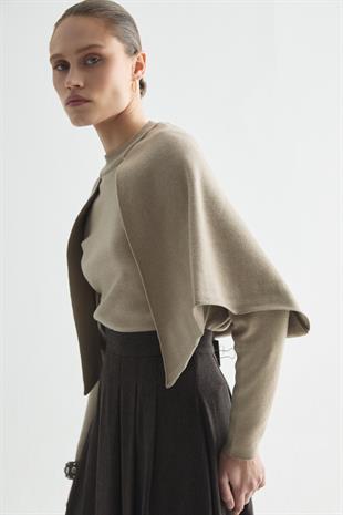 PELERİNLİ TRİKO BLUZ VİZON