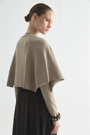 PELERİNLİ TRİKO BLUZ VİZON