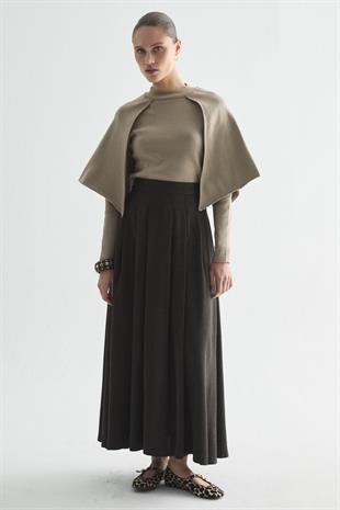 PELERİNLİ TRİKO BLUZ VİZON