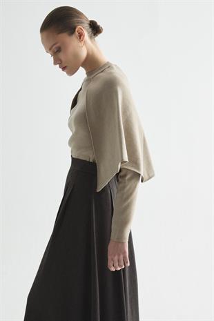 PELERİNLİ TRİKO BLUZ VİZON