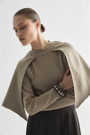 PELERİNLİ TRİKO BLUZ VİZON