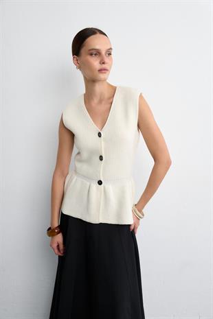 PEPLUMLU TRİKO YELEK EKRU