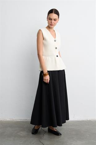 PEPLUMLU TRİKO YELEK EKRU