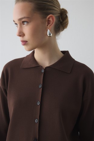 POLO YAKA MERSERİZE CEKET ACI KAHVE