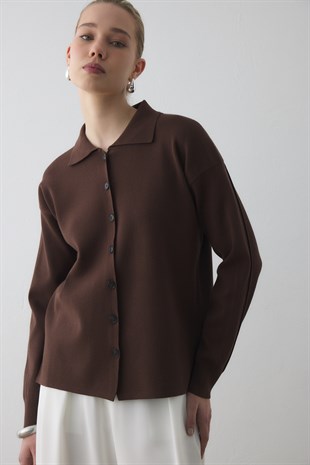 POLO YAKA MERSERİZE CEKET ACI KAHVE