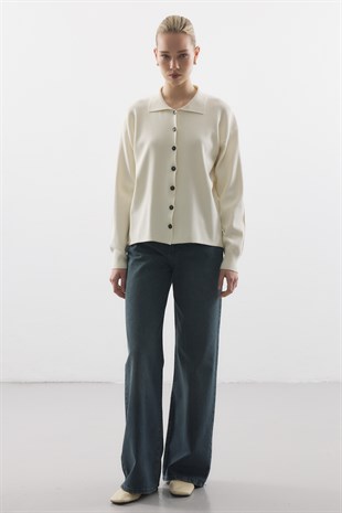 POLO YAKA MERSERİZE CEKET EKRU