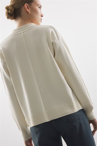 POLO YAKA MERSERİZE CEKET EKRU