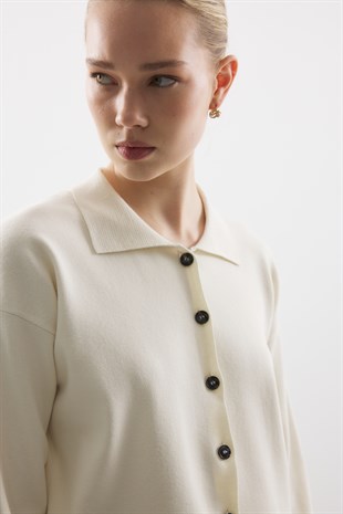 POLO YAKA MERSERİZE CEKET EKRU