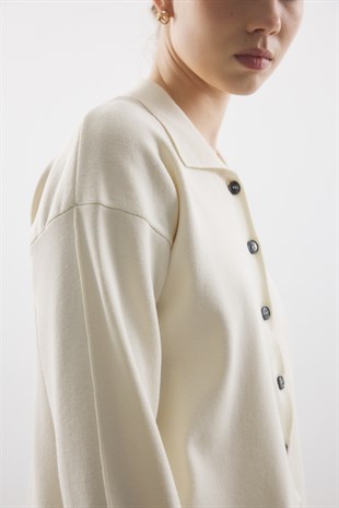 POLO YAKA MERSERİZE CEKET EKRU