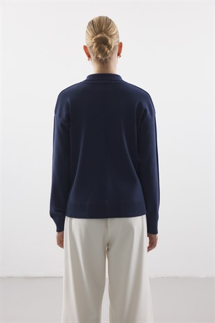 POLO YAKA MERSERİZE CEKET LACİVERT