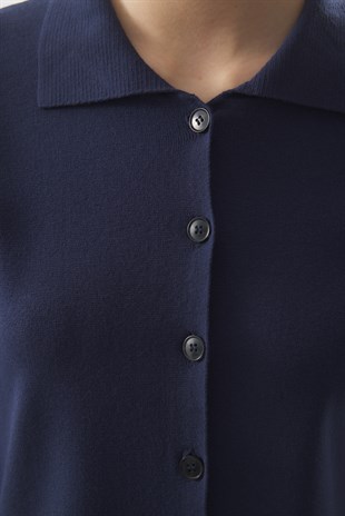 POLO YAKA MERSERİZE CEKET LACİVERT