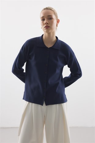 POLO YAKA MERSERİZE CEKET LACİVERT