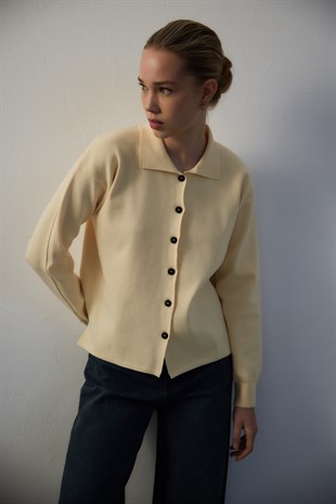 POLO YAKA MERSERİZE CEKET SARI