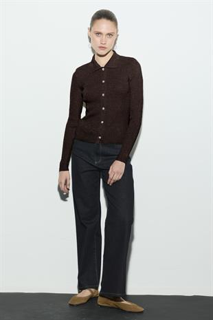 POLO YAKA SİMLİ TRİKO HIRKA ACI KAHVE