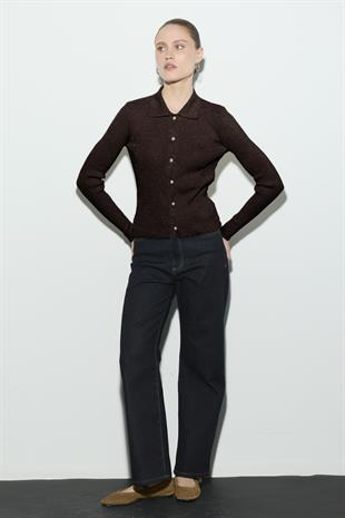 POLO YAKA SİMLİ TRİKO HIRKA ACI KAHVE