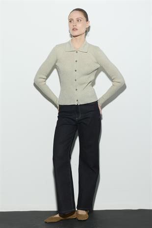 POLO YAKA SİMLİ TRİKO HIRKA BEJ