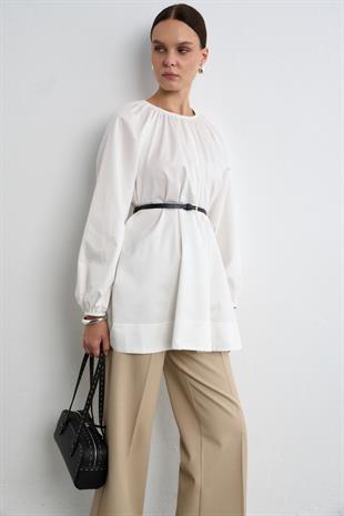 POPLİN BALON BLUZ EKRU