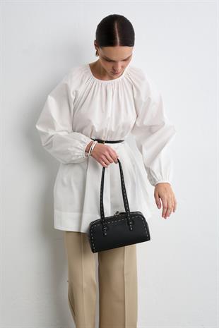 POPLİN BALON BLUZ EKRU