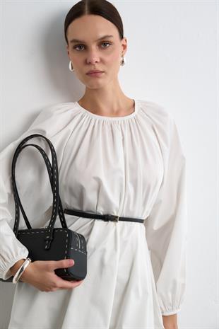 POPLİN BALON BLUZ EKRU