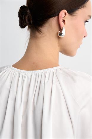 POPLİN BALON BLUZ EKRU