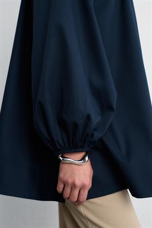 POPLİN BALON BLUZ LACİVERT