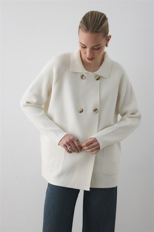 REGLAN KOLLU ÇELİK ÖRME CEKET EKRU