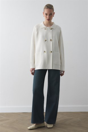 REGLAN KOLLU ÇELİK ÖRME CEKET EKRU