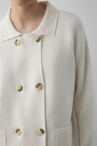 REGLAN KOLLU ÇELİK ÖRME CEKET EKRU