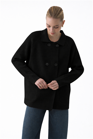 REGLAN KOLLU ÇELİK ÖRME CEKET SİYAH