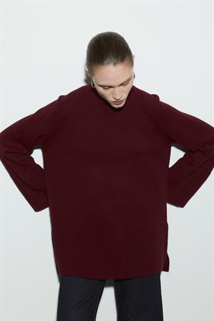 REGLAN KOLLU TRİKO KAZAK BORDO