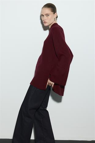 REGLAN KOLLU TRİKO KAZAK BORDO