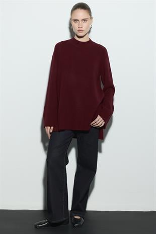 REGLAN KOLLU TRİKO KAZAK BORDO