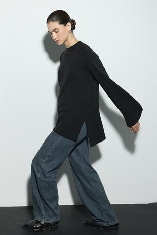 REGLAN KOLLU TRİKO KAZAK SİYAH