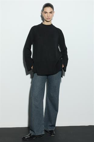 REGLAN KOLLU TRİKO KAZAK SİYAH