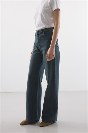 RELAXED KESİM WIDE LEG JEAN YEŞİL TİNTLİ
