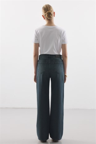 RELAXED KESİM WIDE LEG JEAN YEŞİL TİNTLİ