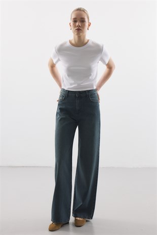 RELAXED KESİM WIDE LEG JEAN YEŞİL TİNTLİ
