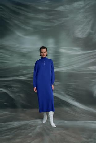 SAKS DİK YAKA FERMUARLI TRİKO ELBİSE