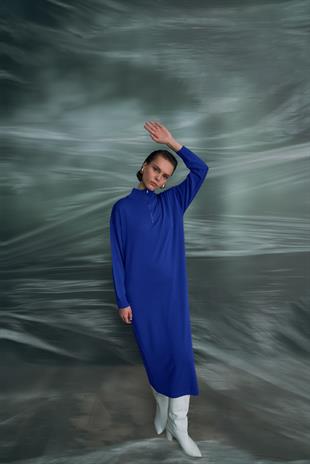 SAKS DİK YAKA FERMUARLI TRİKO ELBİSE