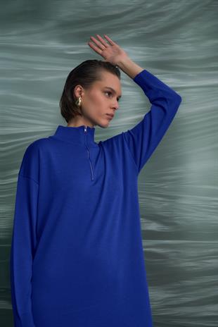 SAKS DİK YAKA FERMUARLI TRİKO ELBİSE