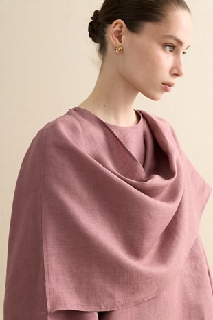 GENİŞ ŞAL DETAYLI KETEN BLUZ PEMBE
