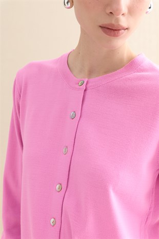 SEDEF DÜĞMELİ BASIC TRİKO HIRKA PEMBE