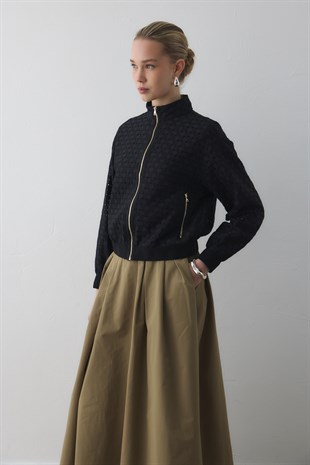 SEPET ÖRGÜ DESENLİ CEKET SİYAH