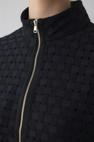 SEPET ÖRGÜ DESENLİ CEKET SİYAH