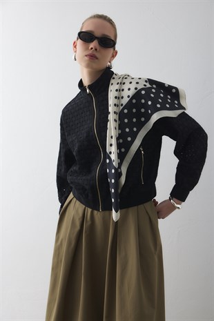 SEPET ÖRGÜ DESENLİ CEKET SİYAH