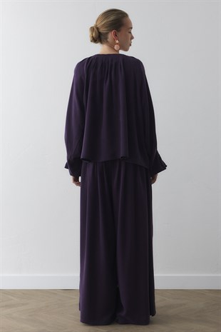 SIK PİLELİ PALAZZO PANTOLON MOR